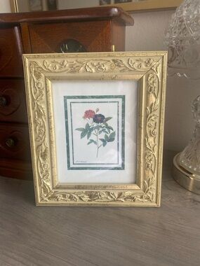 P.J. Redouté Flower Painting with Gold Ornate Frame